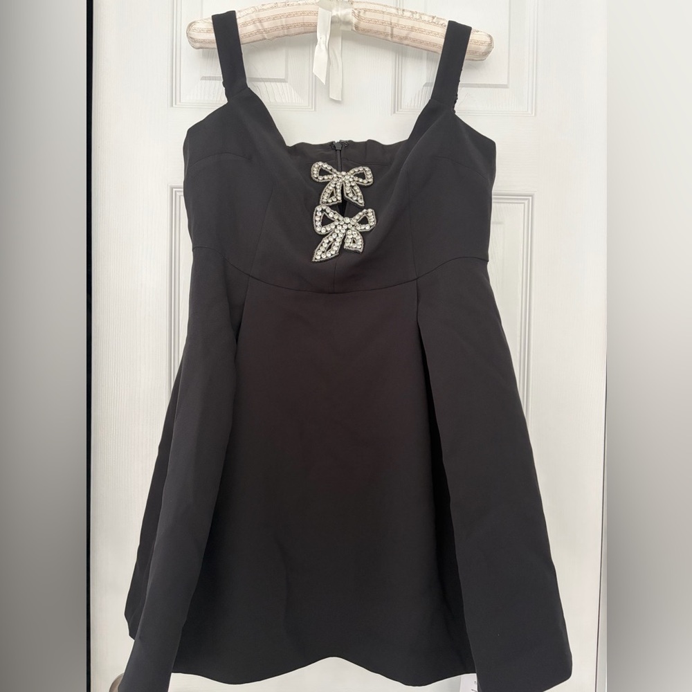 Self Portrait Black Heavy Crepe Bow Mini Dress